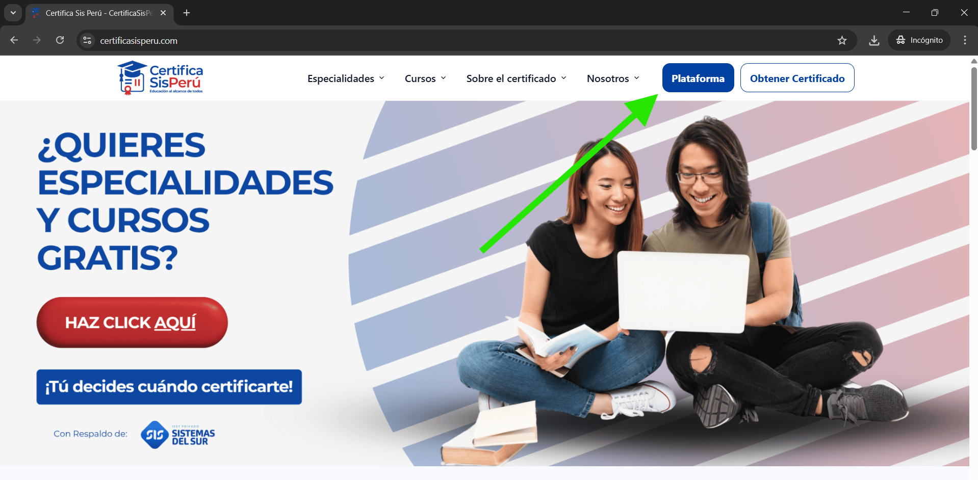 Botón Plataforma en el menú